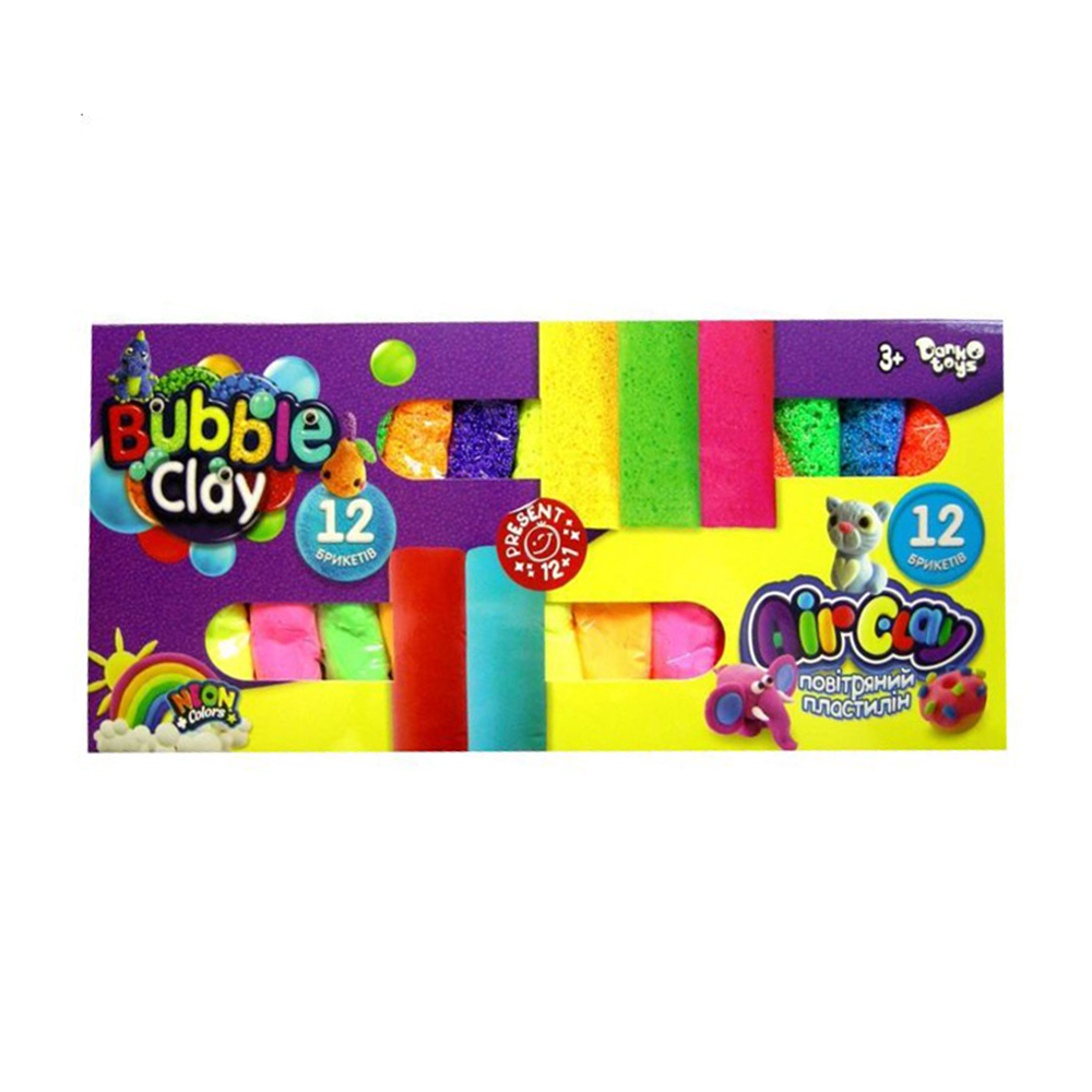 Дитячий пластилін Danko Toys Air Clay+Bubble Clay 24 кольори, від 3 років (ARBB-02-01U)